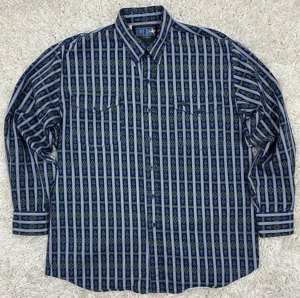 Lone Roo by Roper Western Shirt Mens XL Vintage Aztec Southwestern Long Sleeve